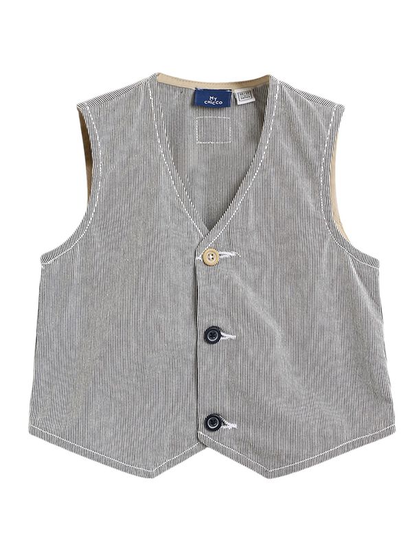 Boys Natural Striped Woven Vest image number 0
